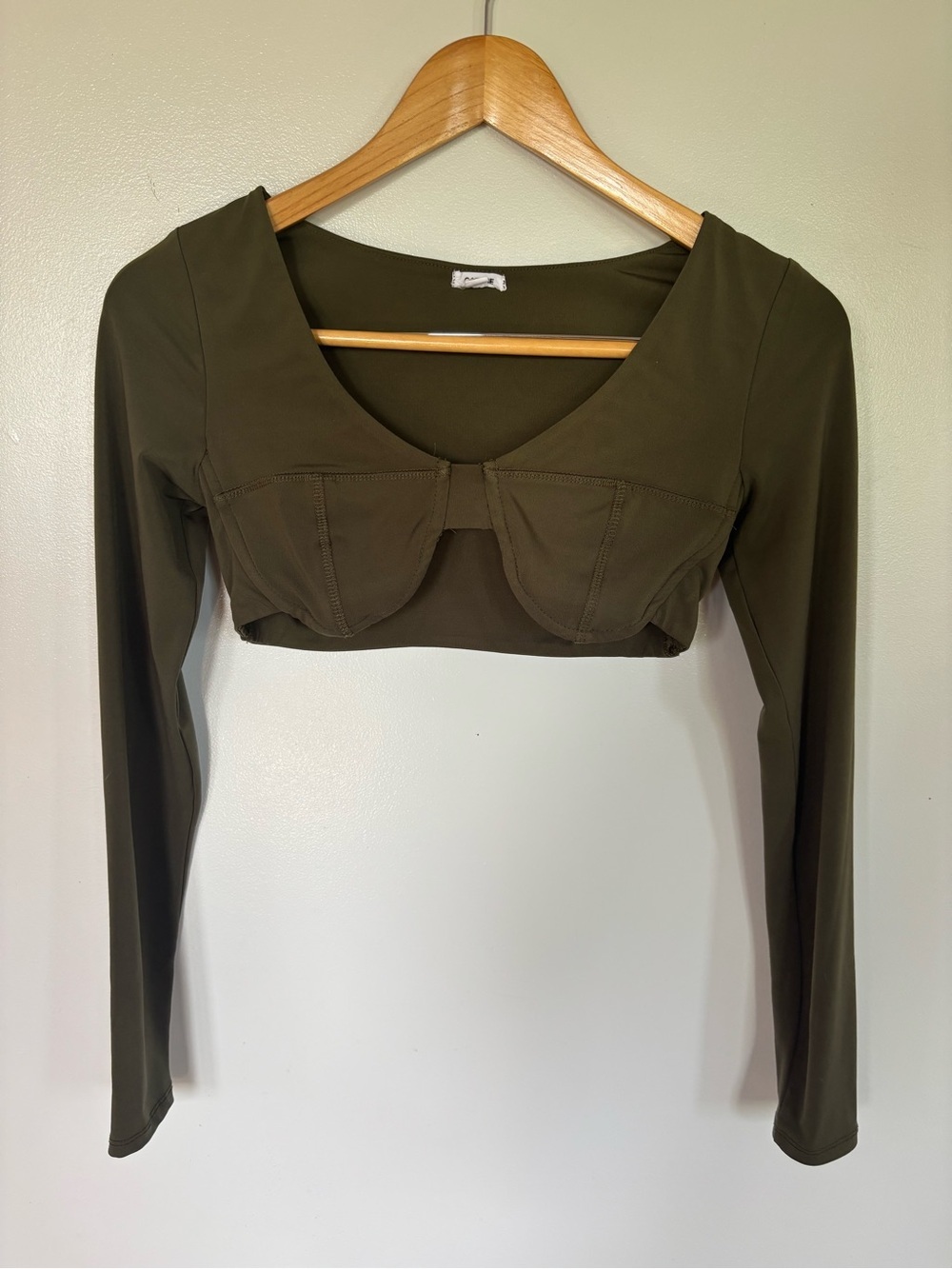 Garage Olive Green Long Sleeve Cropped Bustier Top